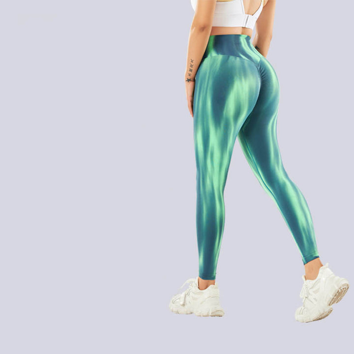 Pantalones deportivos con estampado de teñido anudado sin costuras con Buddha Stones, polainas deportivas de cintura alta, pantalones de yoga para mujer