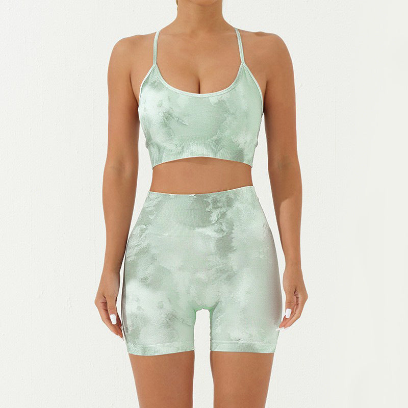 Buddha Stones - Conjunto de 2 piezas con estampado de camuflaje, espalda cruzada, correa cruzada, sujetador, pantalones cortos, polainas, pantalones de fitness y yoga - Verde - 2 piezas (top y pantalones cortos) - US8-10，UK/AU12-14，EU40-42 (L) - image 20