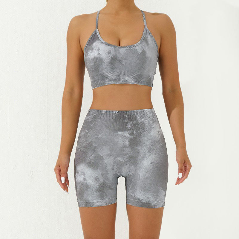 Buddha Stones - Conjunto de 2 piezas con estampado de camuflaje, espalda cruzada, correa cruzada, sujetador, pantalones cortos, polainas, pantalones de fitness y yoga - Gris - 2 piezas (top y pantalones cortos) - US8-10，UK/AU12-14，EU40-42 (L) - image 22