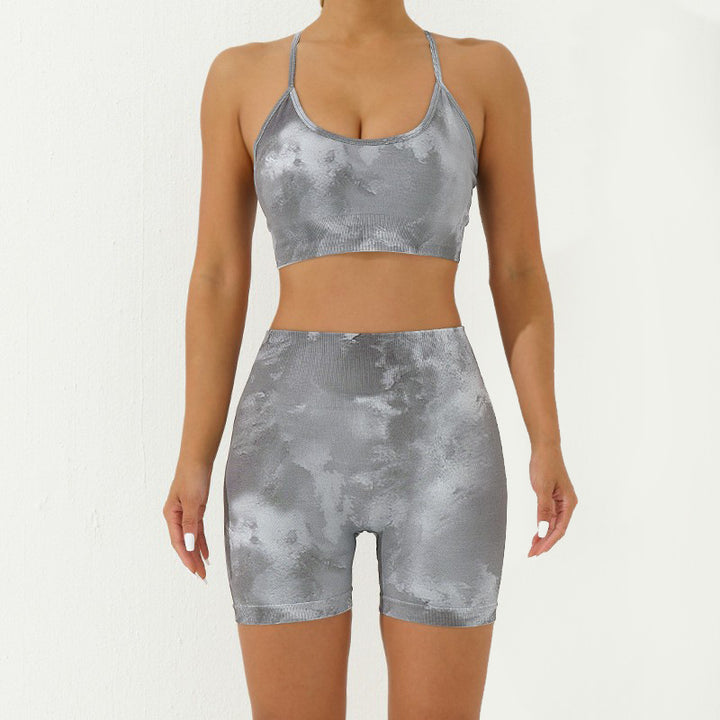 Buddha Stones - Conjunto de 2 piezas con estampado de camuflaje, espalda cruzada, correa cruzada, sujetador, pantalones cortos, polainas, pantalones de fitness y yoga - Gris - 2 piezas (top y pantalones cortos) - US8-10，UK/AU12-14，EU40-42 (L) - image 22