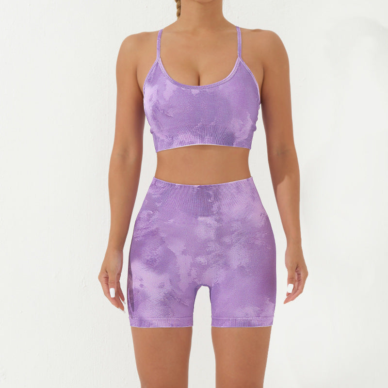 Buddha Stones - Conjunto de 2 piezas con estampado de camuflaje, espalda cruzada, correa cruzada, sujetador, pantalones cortos, polainas, pantalones de fitness y yoga - Púrpura - 2 piezas (top y pantalones cortos) - US8-10，UK/AU12-14，EU40-42 (L) - image 24