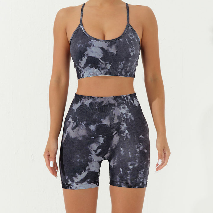 Buddha Stones - Conjunto de 2 piezas con estampado de camuflaje, espalda cruzada, correa cruzada, sujetador, pantalones cortos, polainas, pantalones de fitness y yoga - Negro Gris - 2 piezas (top y pantalones cortos) - US8-10，UK/AU12-14，EU40-42 (L) - image 10