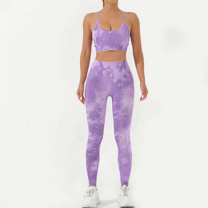 Buddha Stones - Conjunto de 2 piezas con estampado de camuflaje, espalda cruzada, correa cruzada, sujetador, pantalones cortos, polainas, pantalones de fitness y yoga - Púrpura - 2 piezas (parte superior y pantalones) - US8-10，UK/AU12-14，EU40-42 (L) - image 25