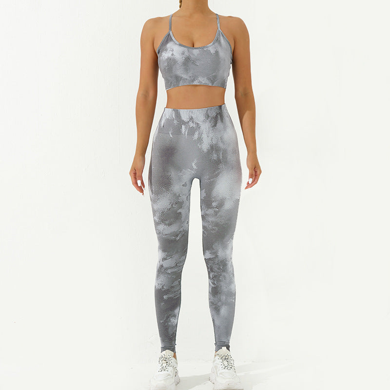 Buddha Stones - Conjunto de 2 piezas con estampado de camuflaje, espalda cruzada, correa cruzada, sujetador, pantalones cortos, polainas, pantalones de fitness y yoga - Gris - 2 piezas (parte superior y pantalones) - US8-10，UK/AU12-14，EU40-42 (L) - image 23