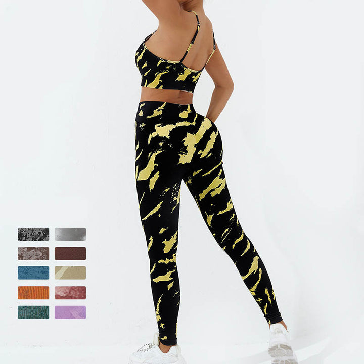 Buddha Stones - Conjunto de 2 piezas con estampado de camuflaje, espalda cruzada, correa cruzada, sujetador, pantalones cortos, polainas, pantalones de fitness y yoga - image 5