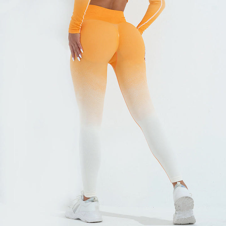 Buddha Stones Degradado Manga Larga Crop Top Tee Bra Leggings Pantalones Fitness Yoga Outfit - Pantalones - Naranja Blanco - US4，UK/AU8，EU36 (L) - image 21