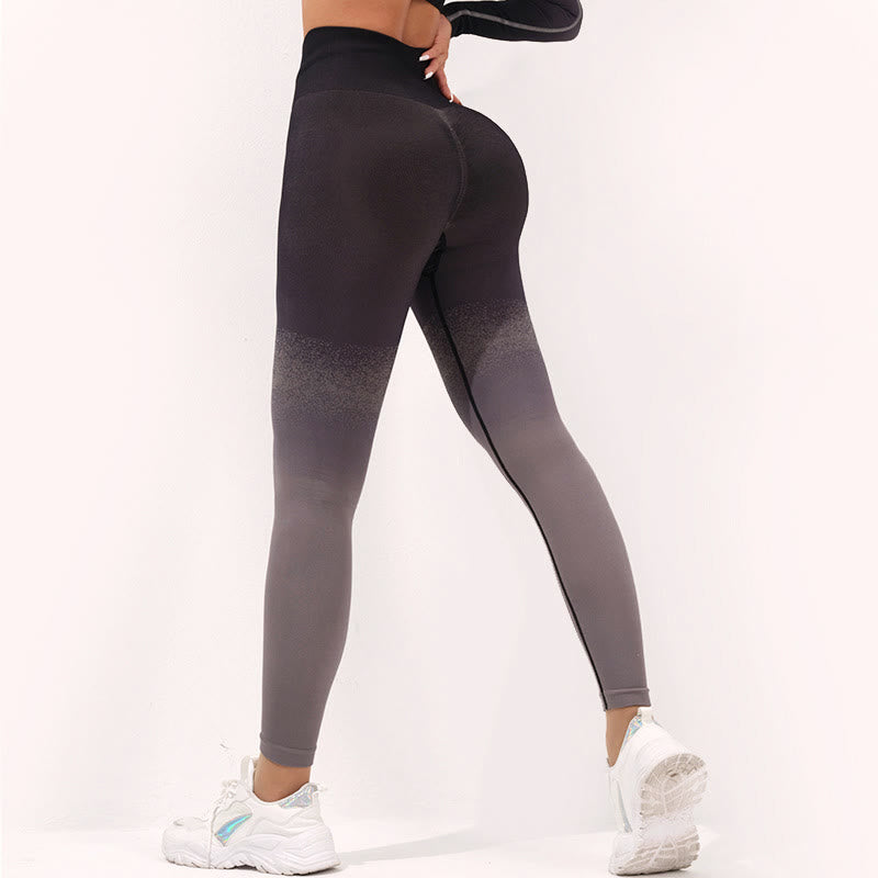 Buddha Stones Degradado Manga Larga Crop Top Tee Bra Leggings Pantalones Fitness Yoga Outfit - Pantalones - Negro Gris - US4，UK/AU8，EU36 (L) - image 16