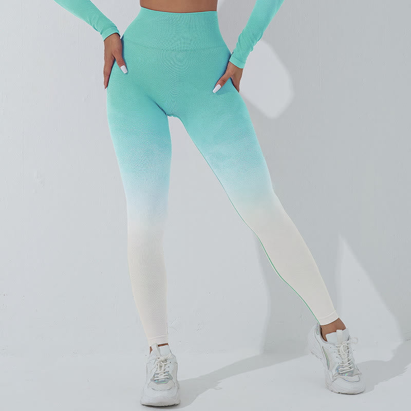 Buddha Stones Degradado Manga Larga Crop Top Tee Bra Leggings Pantalones Fitness Yoga Outfit - image 13