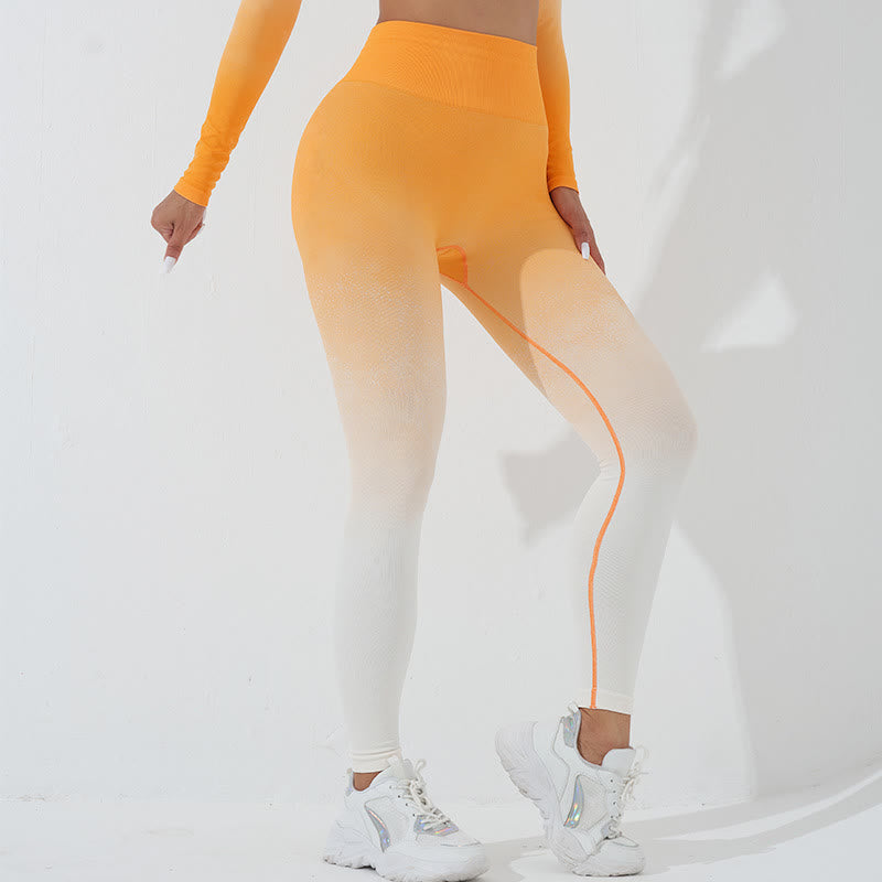 Buddha Stones Degradado Manga Larga Crop Top Tee Bra Leggings Pantalones Fitness Yoga Outfit - image 22
