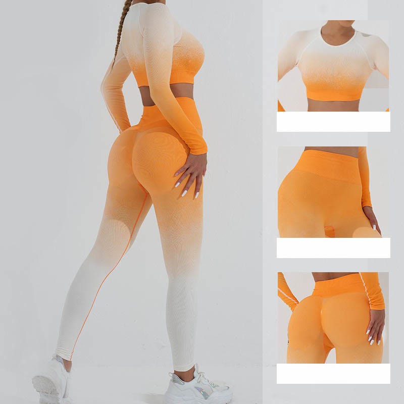 Buddha Stones Degradado Manga Larga Crop Top Tee Bra Leggings Pantalones Fitness Yoga Outfit - image 27