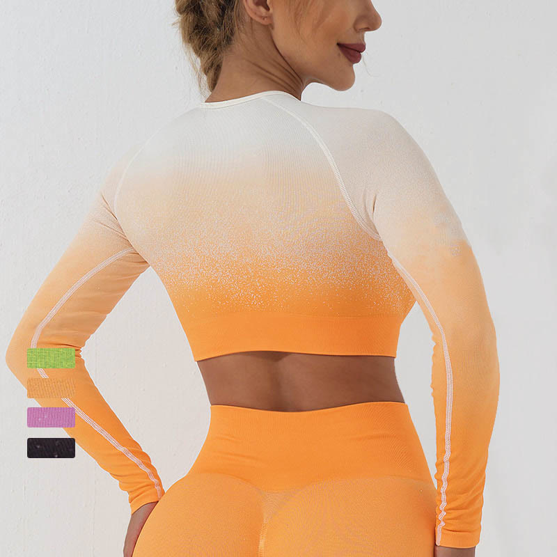 Buddha Stones Degradado Manga Larga Crop Top Tee Bra Leggings Pantalones Fitness Yoga Outfit - image 8