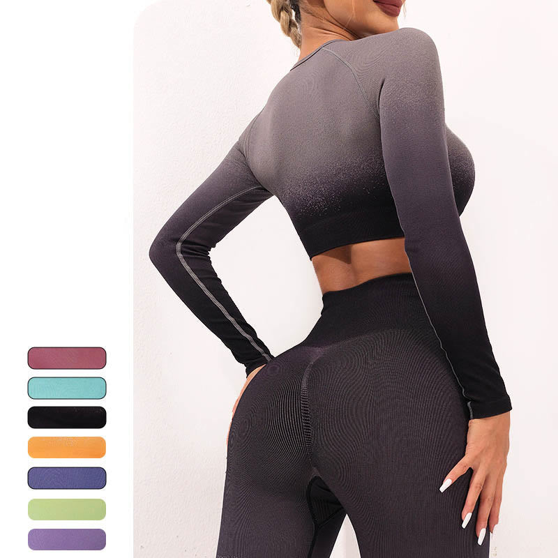 Buddha Stones Degradado Manga Larga Crop Top Tee Bra Leggings Pantalones Fitness Yoga Outfit - image 19