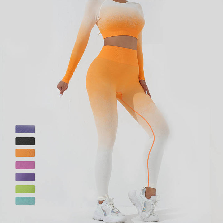 Buddha Stones Degradado Manga Larga Crop Top Tee Bra Leggings Pantalones Fitness Yoga Outfit - image 28