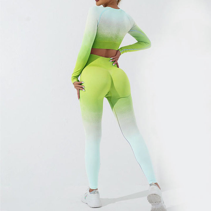 Buddha Stones Degradado Manga Larga Crop Top Tee Bra Leggings Pantalones Fitness Yoga Outfit - image 39