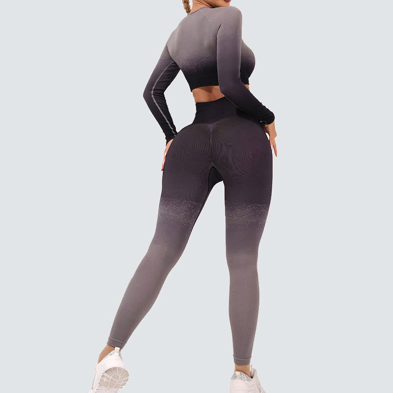 Buddha Stones Degradado Manga Larga Crop Top Tee Bra Leggings Pantalones Fitness Yoga Outfit - image 20