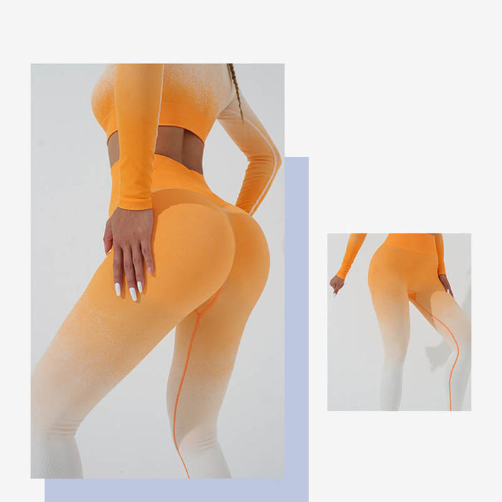 Buddha Stones Degradado Manga Larga Crop Top Tee Bra Leggings Pantalones Fitness Yoga Outfit - image 26