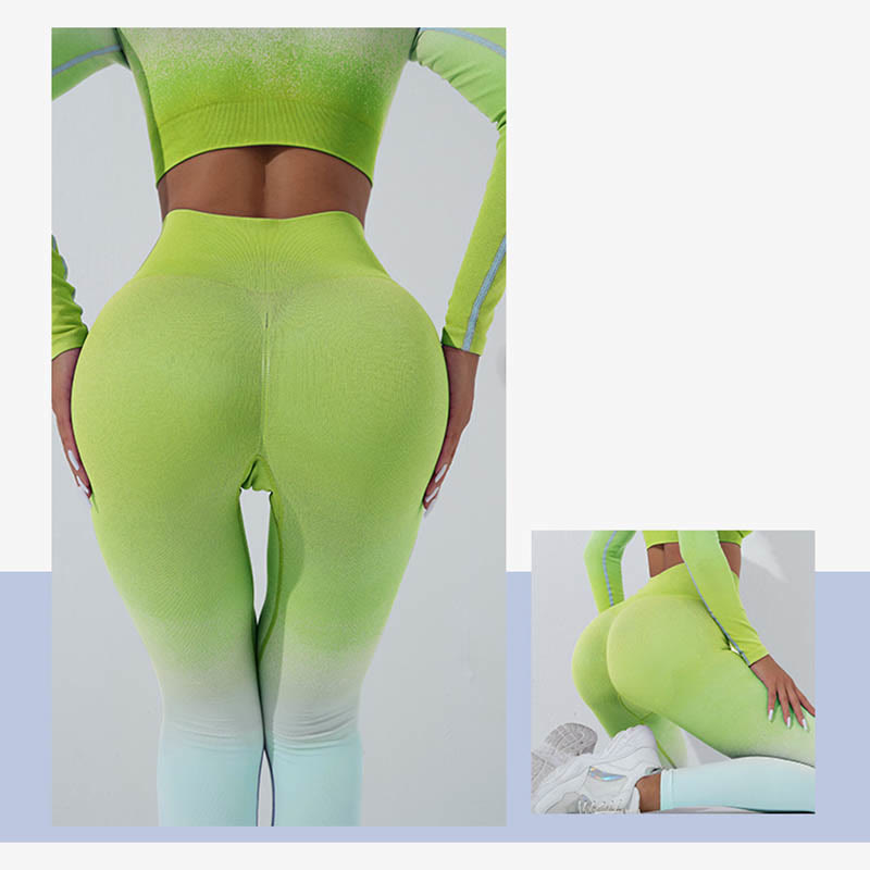 Buddha Stones Degradado Manga Larga Crop Top Tee Bra Leggings Pantalones Fitness Yoga Outfit - image 38