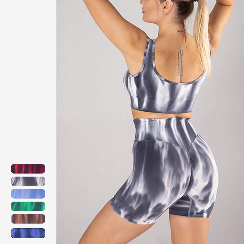 Buddha Stones 2 piezas Tie Dye sin costuras Crop Top sujetador pantalones cortos deportes fitness gimnasio yoga trajes