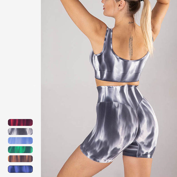 Buddha Stones 2 piezas Tie Dye sin costuras Crop Top sujetador pantalones cortos deportes fitness gimnasio yoga trajes