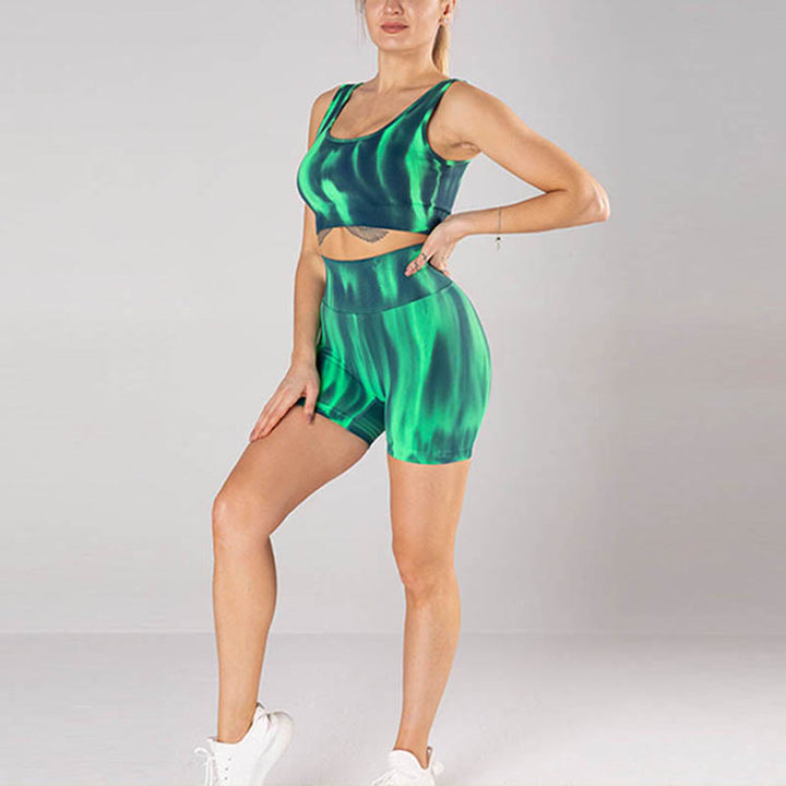 Buddha Stones 2 piezas Tie Dye sin costuras Crop Top sujetador pantalones cortos deportes fitness gimnasio yoga trajes