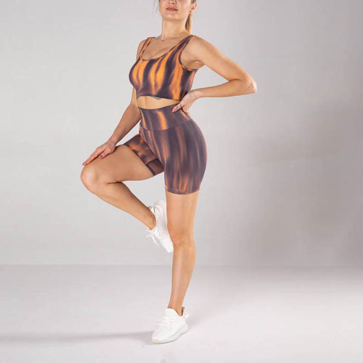 Buddha Stones 2 piezas Tie Dye sin costuras Crop Top sujetador pantalones cortos deportes fitness gimnasio yoga trajes