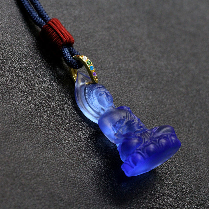 Buddha Stones azul Tathagata Buda medicina Buda Liuli cristal serenidad amuleto collar colgante - image 16