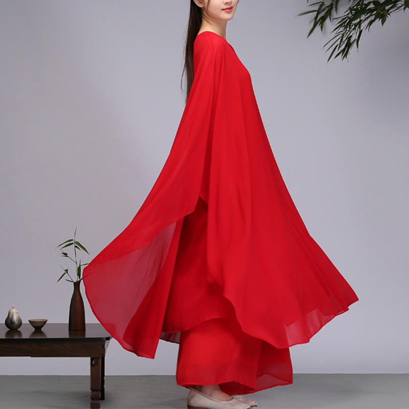 Vestido midi con diseño Simple de Buddha Stones, pantalones de pierna ancha, ropa de meditación, práctica Zen espiritual, Yoga y baile - Rojo - 2 piezas (vestido y pantalón) - US8-10，UK/AU12-14，EU40-42 (2XL) - image 10