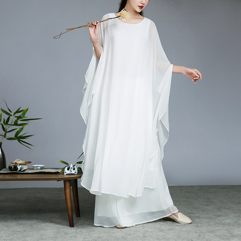 Vestido midi con diseño Simple de Buddha Stones, pantalones de pierna ancha, ropa de meditación, práctica Zen espiritual, Yoga y baile - Blanco - Conjunto de 2 piezas (vestido y pantalón) - US8-10，UK/AU12-14，EU40-42 (2XL) - image 0