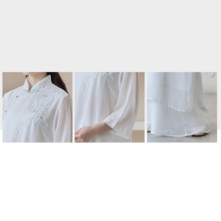 Vestido Cheongsam de bambú con Buddha Stones, vestido a media pierna, pantalones de pierna ancha, ropa de práctica Zen espiritual para meditación - image 10