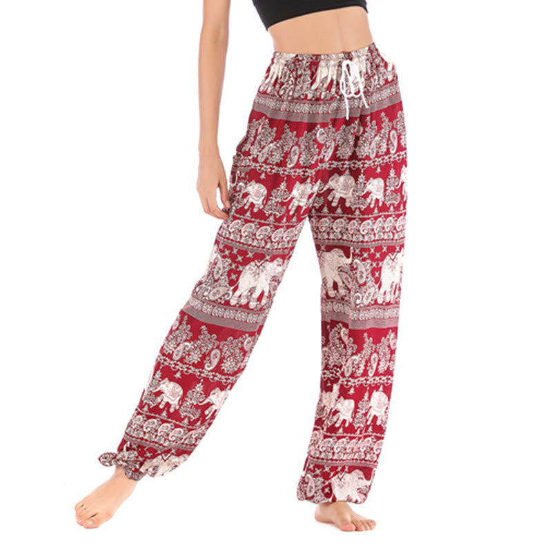Pantalones de yoga para mujer con diseño de elefante suelto bohemio con Buddha Stones - Rojo- US2-8/10，UK/AU6-12/14，EU34-40/42 (F) - image 0