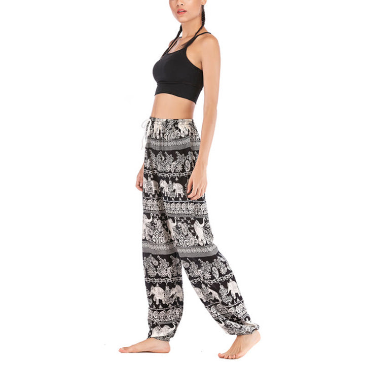 Pantalones de yoga para mujer con diseño de elefante suelto bohemio con Buddha Stones - image 14