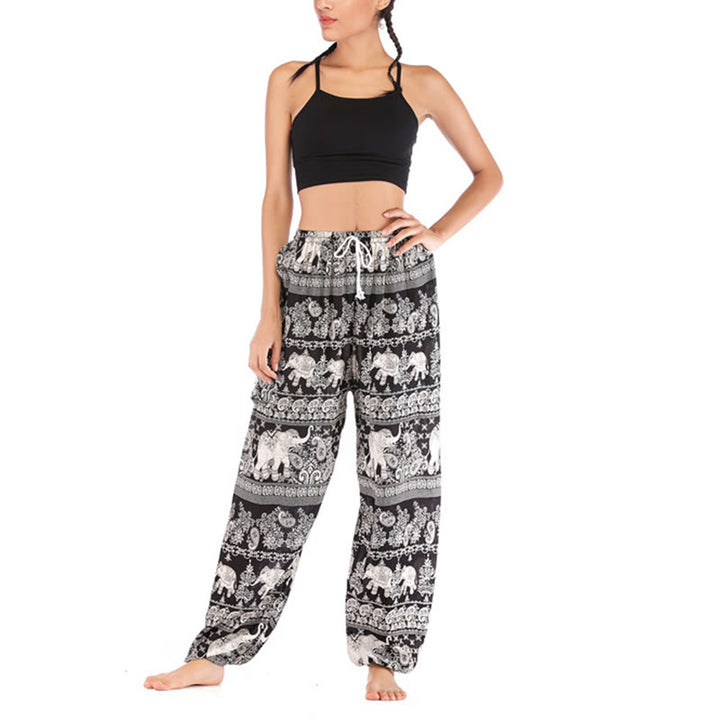 Pantalones de yoga para mujer con diseño de elefante suelto bohemio con Buddha Stones - image 13