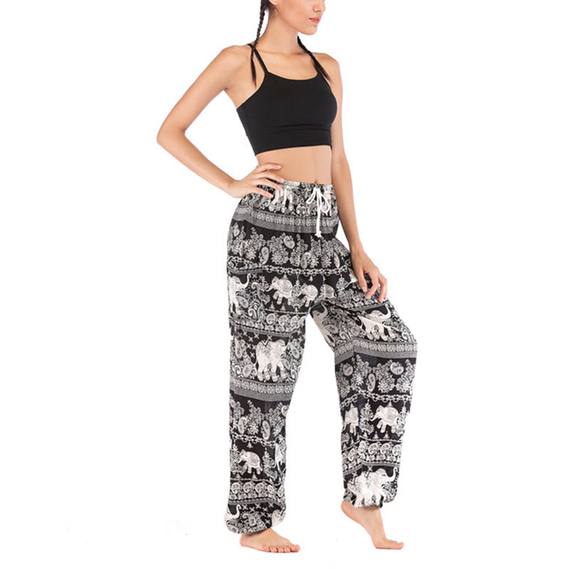 Pantalones de yoga para mujer con diseño de elefante suelto bohemio con Buddha Stones - image 13