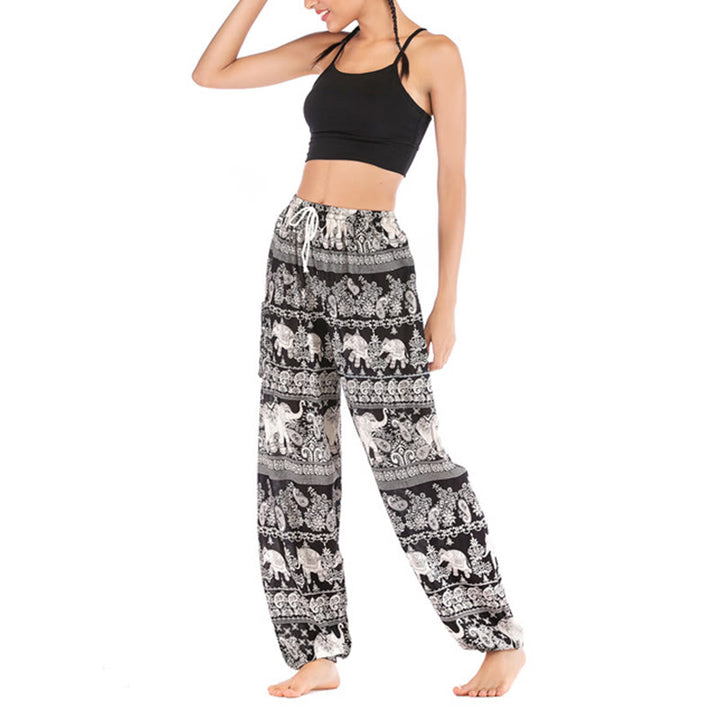 Pantalones de yoga para mujer con diseño de elefante suelto bohemio con Buddha Stones - image 11