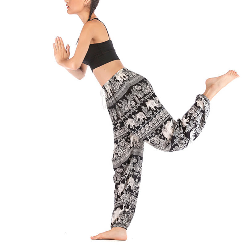 Pantalones de yoga para mujer con diseño de elefante suelto bohemio con Buddha Stones - image 15