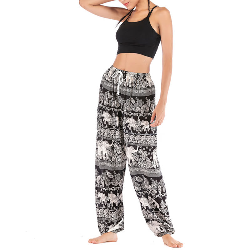 Pantalones de yoga para mujer con diseño de elefante suelto bohemio con Buddha Stones - image 17