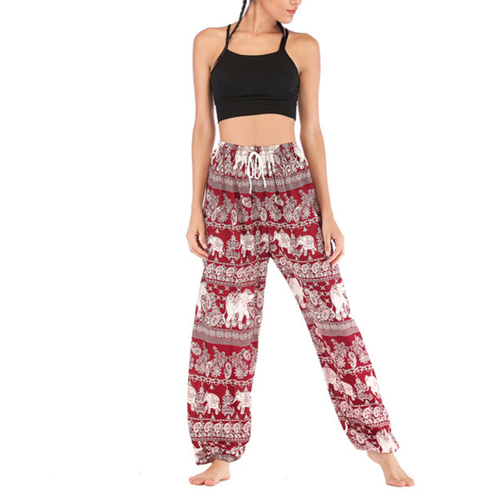 Pantalones de yoga para mujer con diseño de elefante suelto bohemio con Buddha Stones - image 3