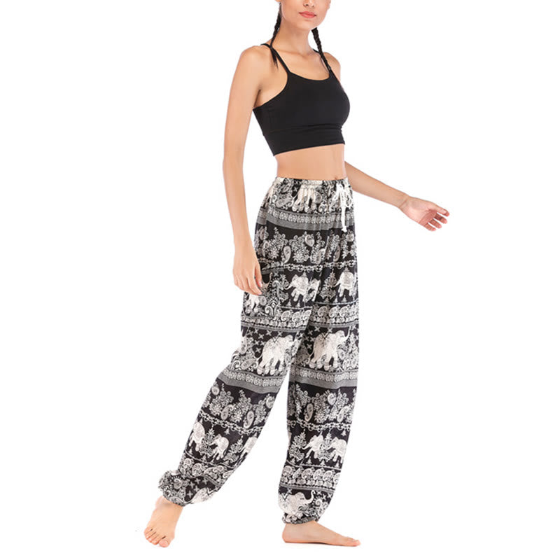 Pantalones de yoga para mujer con diseño de elefante suelto bohemio con Buddha Stones - image 17