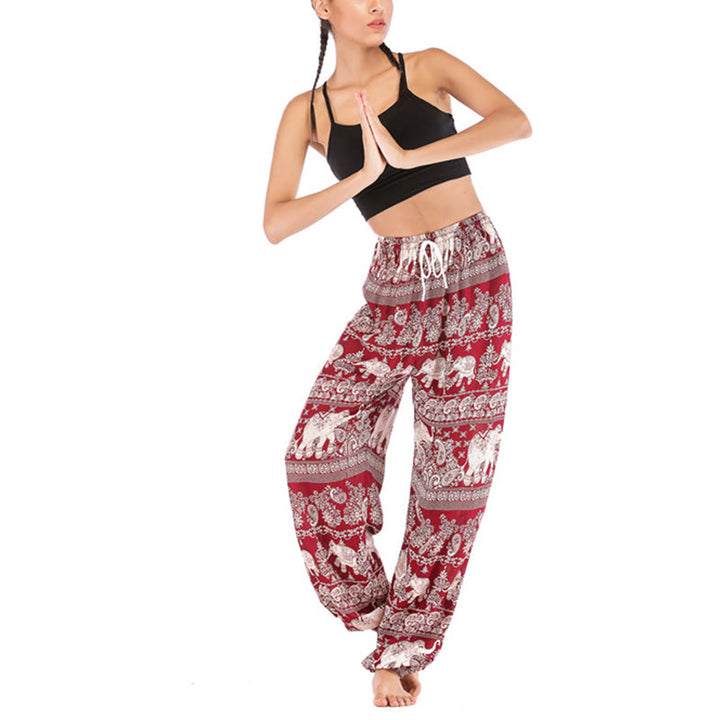 Pantalones de yoga para mujer con diseño de elefante suelto bohemio con Buddha Stones - image 1