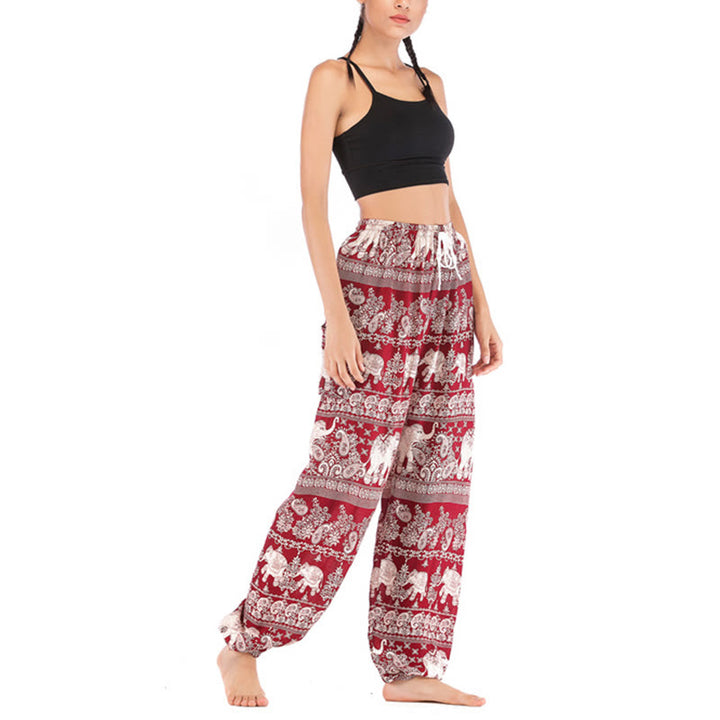 Pantalones de yoga para mujer con diseño de elefante suelto bohemio con Buddha Stones - image 3