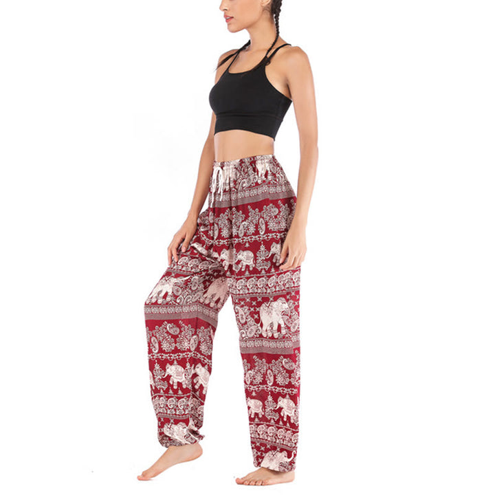 Pantalones de yoga para mujer con diseño de elefante suelto bohemio con Buddha Stones - image 7