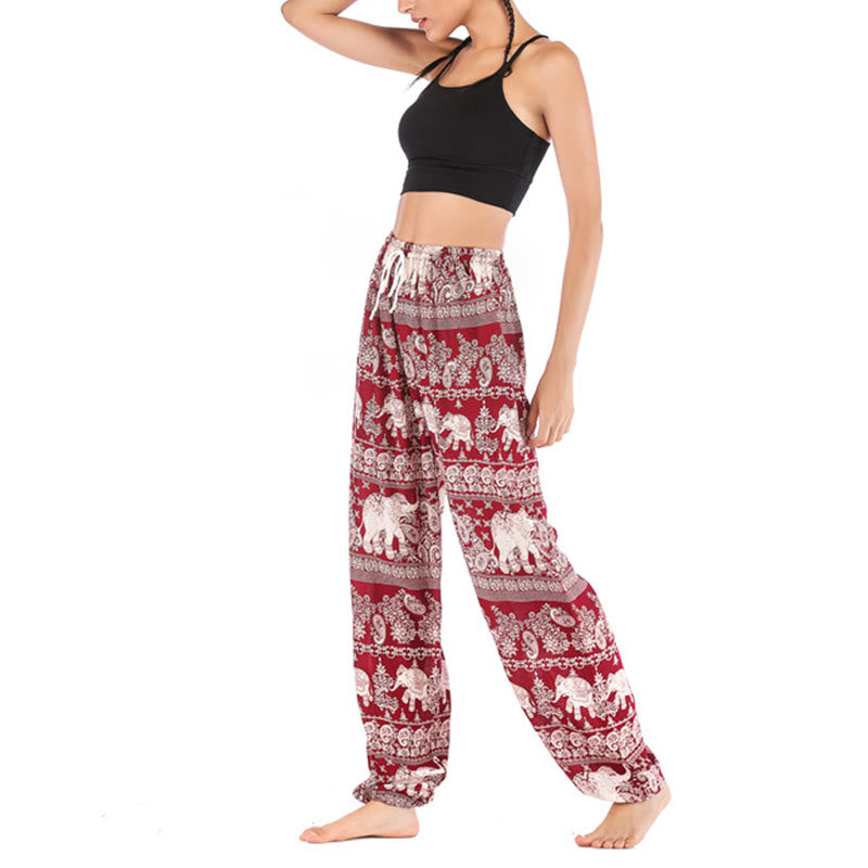 Pantalones de yoga para mujer con diseño de elefante suelto bohemio con Buddha Stones - image 8