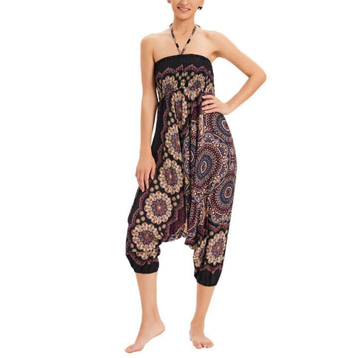 Buddha Stones, ropa de dos estilos, patrón de flores de Mandala, pantalones bombachos holgados ahumados, mono, pantalones de cintura alta - image 11