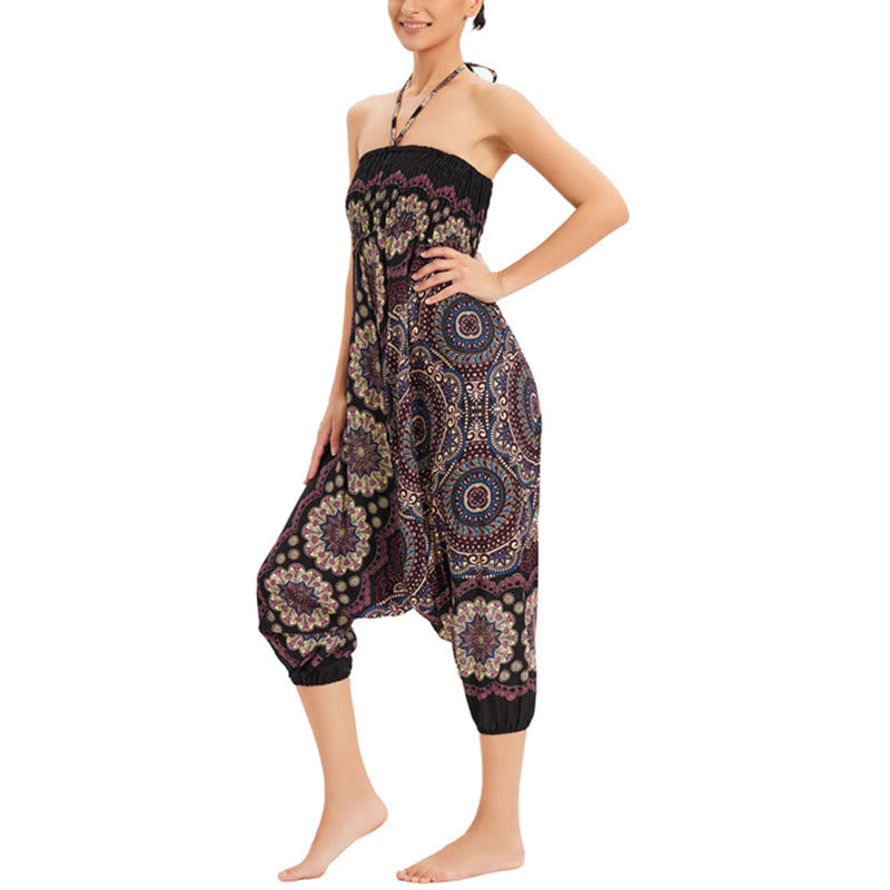 Buddha Stones, ropa de dos estilos, patrón de flores de Mandala, pantalones bombachos holgados ahumados, mono, pantalones de cintura alta - image 10