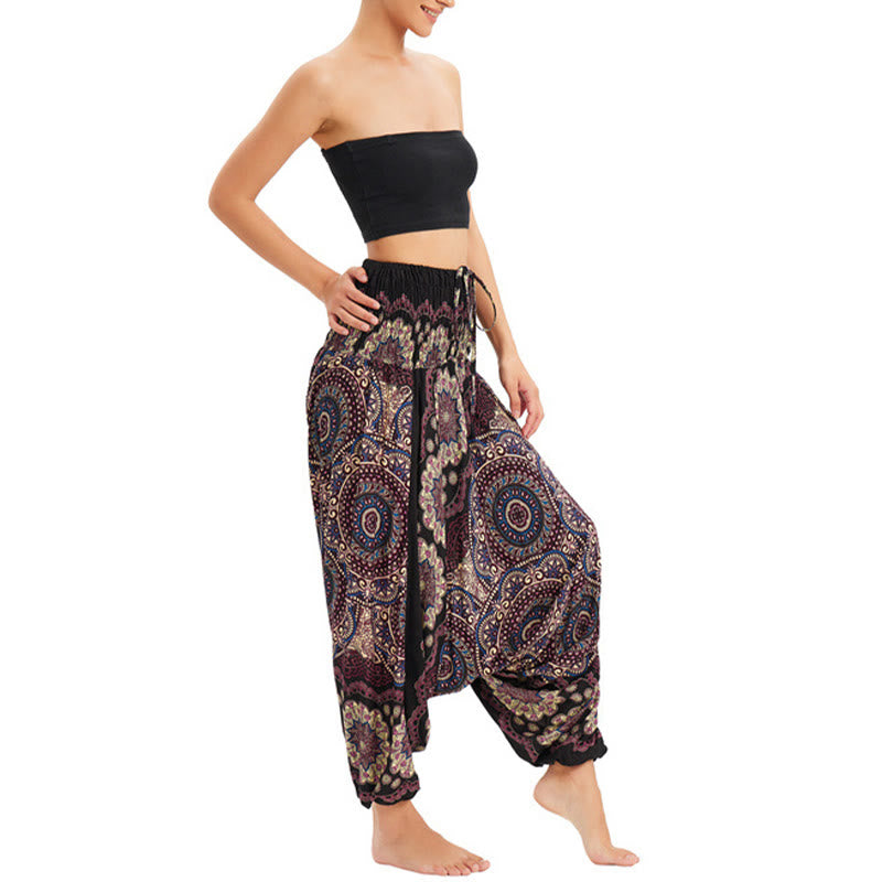 Buddha Stones, ropa de dos estilos, patrón de flores de Mandala, pantalones bombachos holgados ahumados, mono, pantalones de cintura alta - image 8