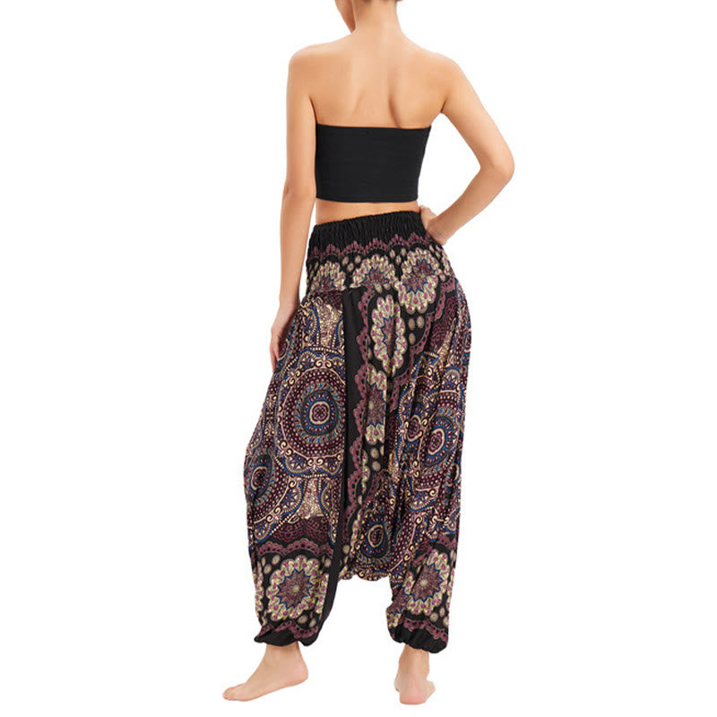 Buddha Stones, ropa de dos estilos, patrón de flores de Mandala, pantalones bombachos holgados ahumados, mono, pantalones de cintura alta - image 9