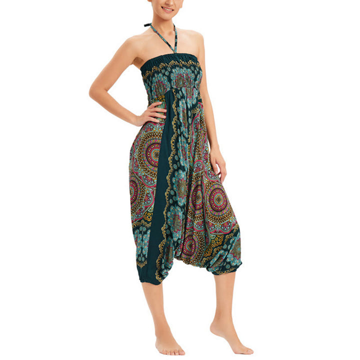 Buddha Stones, ropa de dos estilos, patrón de flores de Mandala, pantalones bombachos holgados ahumados, mono, pantalones de cintura alta - image 4