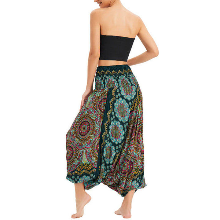 Buddha Stones, ropa de dos estilos, patrón de flores de Mandala, pantalones bombachos holgados ahumados, mono, pantalones de cintura alta - image 2