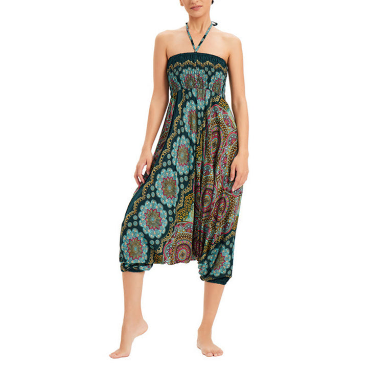 Buddha Stones, ropa de dos estilos, patrón de flores de Mandala, pantalones bombachos holgados ahumados, mono, pantalones de cintura alta - image 3
