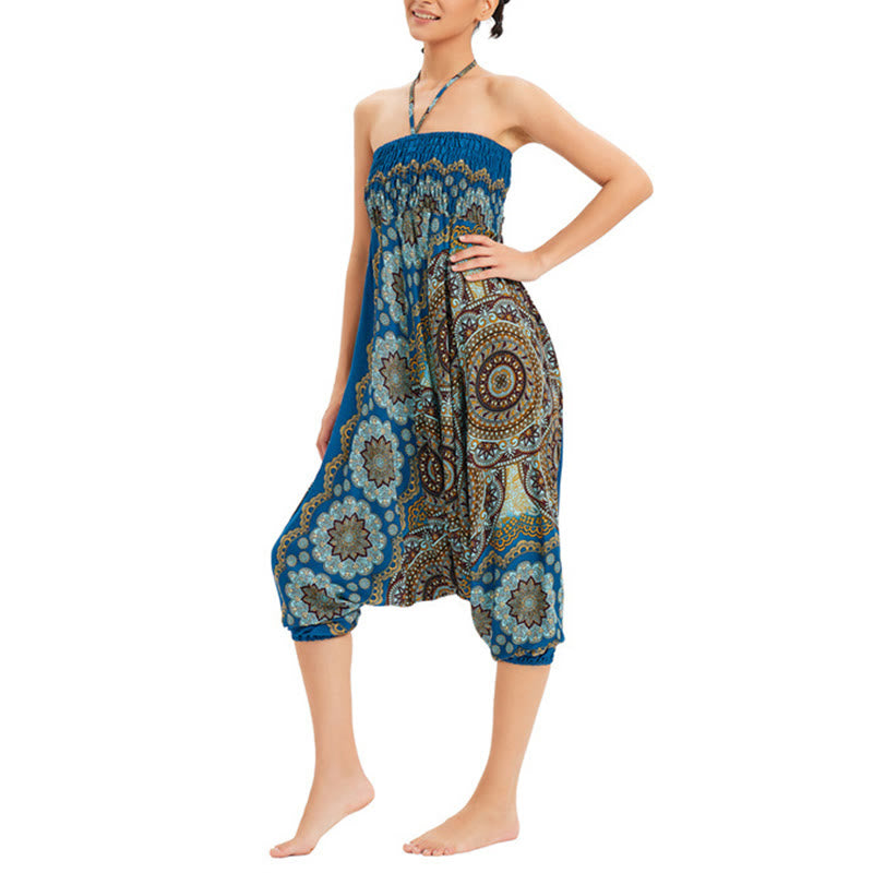 Buddha Stones, ropa de dos estilos, patrón de flores de Mandala, pantalones bombachos holgados ahumados, mono, pantalones de cintura alta - image 30